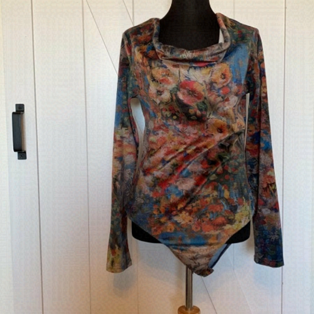 SMASH velvet floral abstract body suit fall winter colors sz m